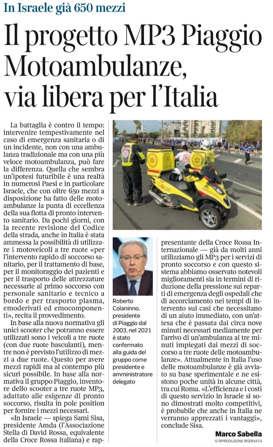 Foto dell'articolo del Corriere della Sera
