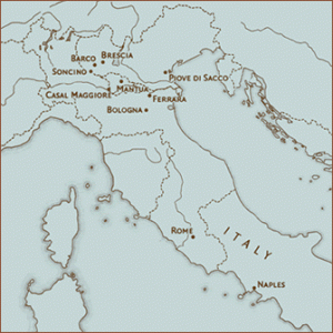 Printing press in Italy in the15th century - map