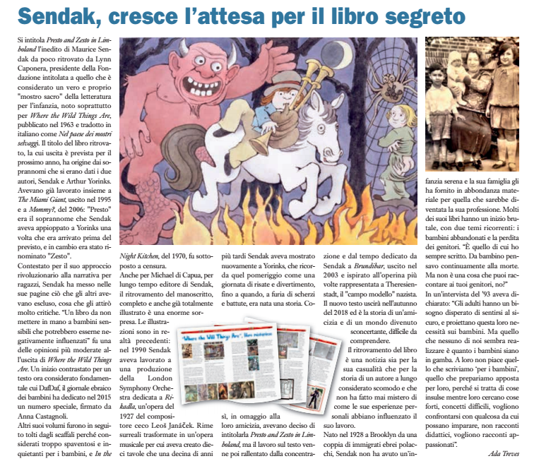 Pagine Ebraiche agosto 2017 <br> Sendak, l’attesa per il libro segreto