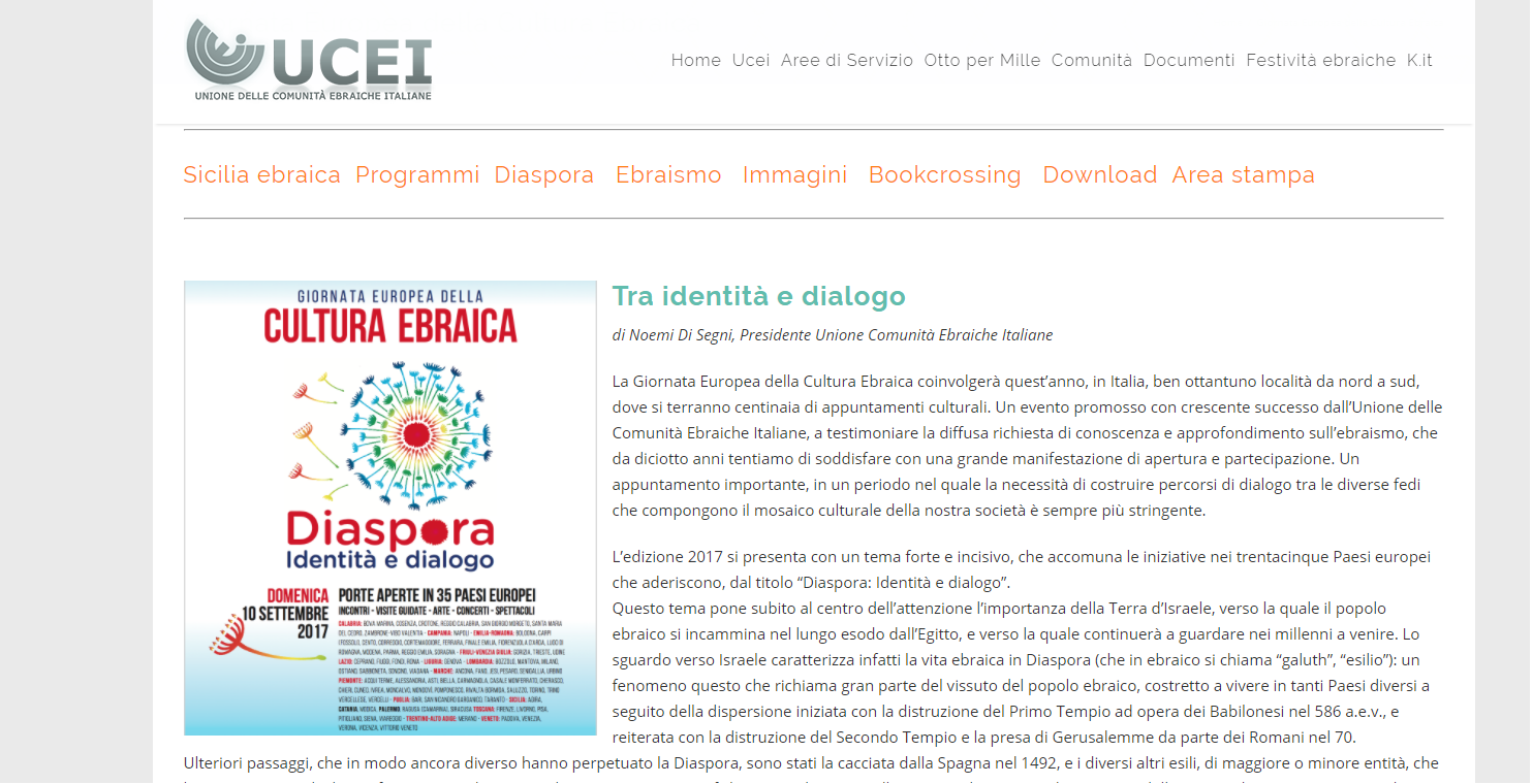 Giornata della Cultura Ebraica <br> In rete le prime anticipazioni