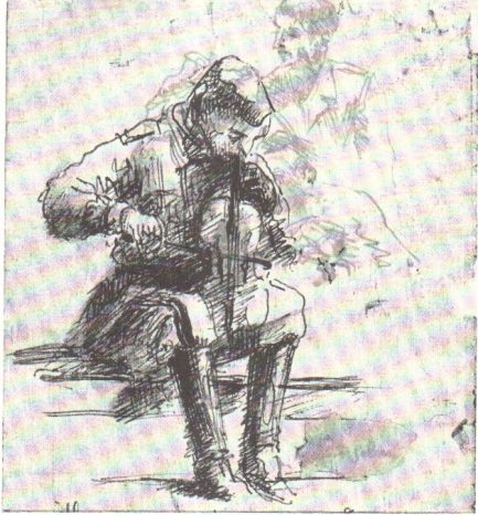 Violoncellista con il violino, disegno di Spartaco Lemmetti (1944)