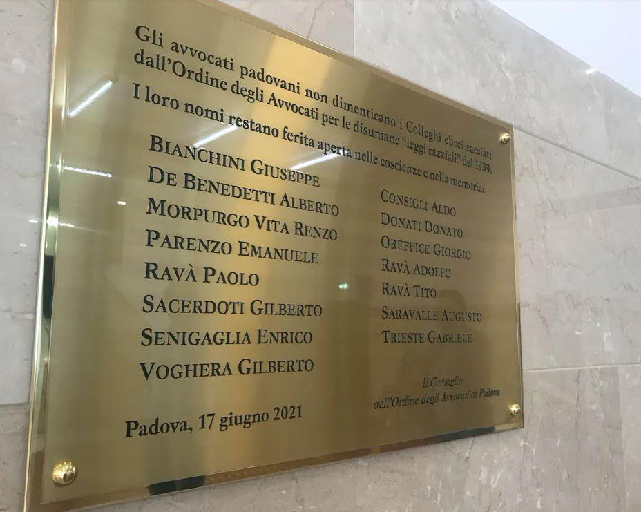 Padova e gli avvocati cacciati nel ’38 <br> Una targa per la Memoria, <br> nel segno di Giacomo Levi Civita