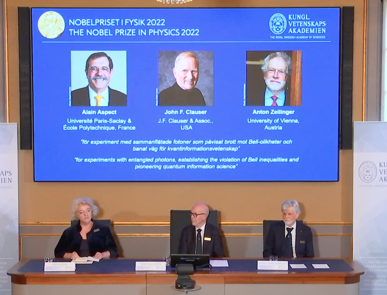 Dal Wolf Prize al Nobel per la Fisica, <br> l’Accademia di Svezia premia <br> Aspect, Clauser e Zeilinger