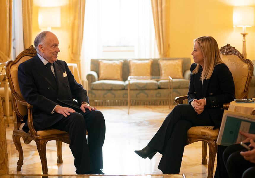 Palazzo Chigi, l’incontro Lauder-Meloni<br> “Insieme contro l’antisemitismo”