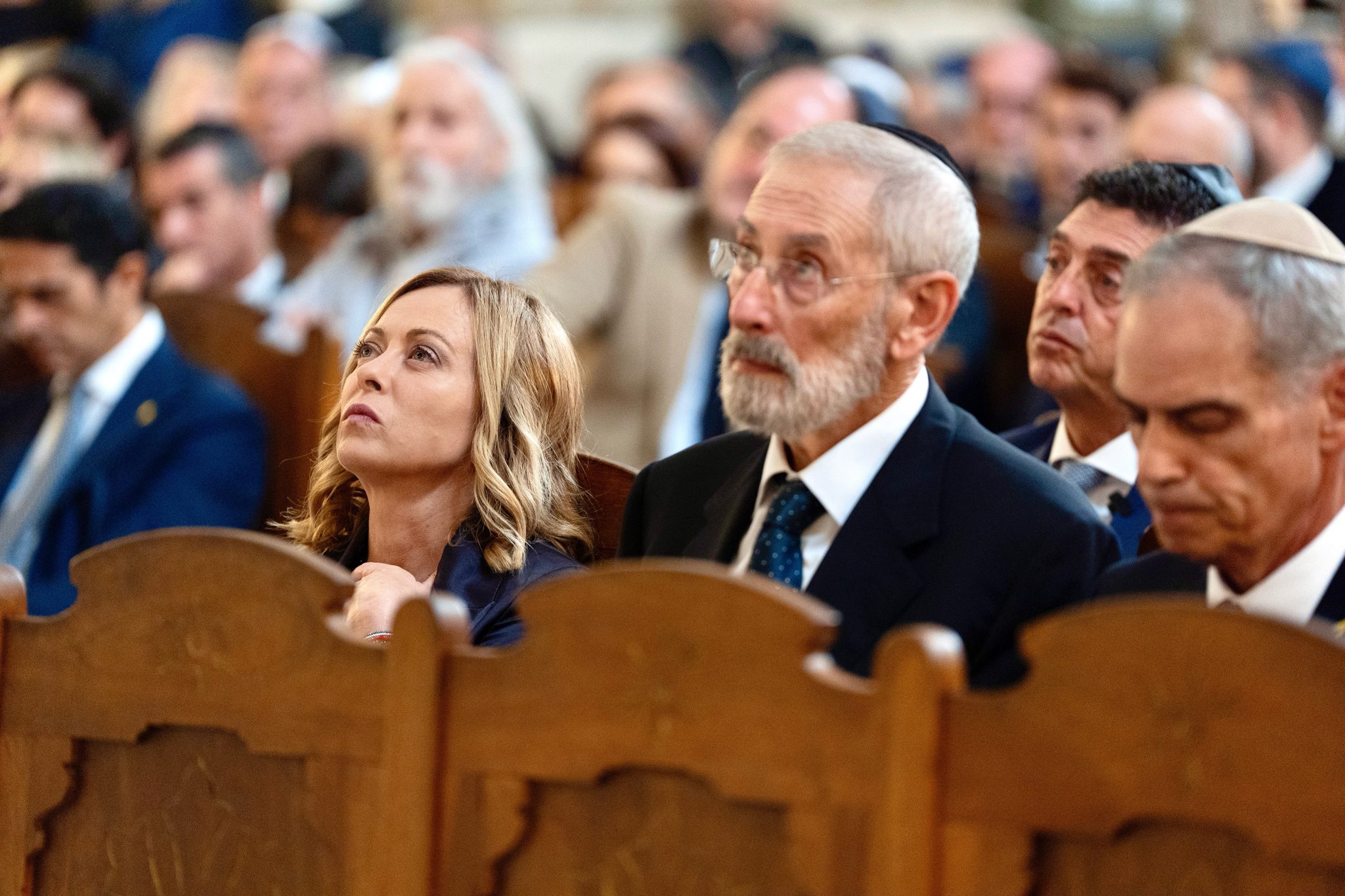 OCTOBER 7 – Italian PM Meloni at the Great Synagogue in Rome </br>Rabbi Di Segni: Stop the collective intoxication