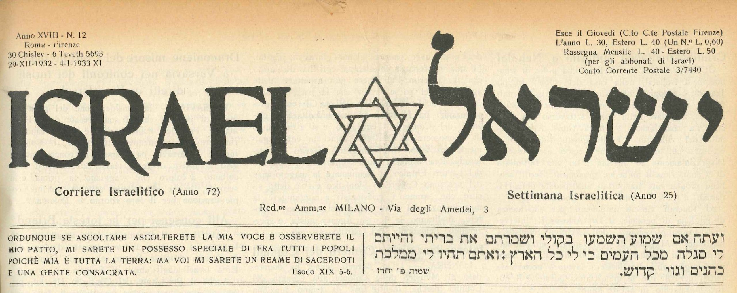 CULTURA – Rassegna Mensile di Israel, il primo numero Picciotto-Silvera